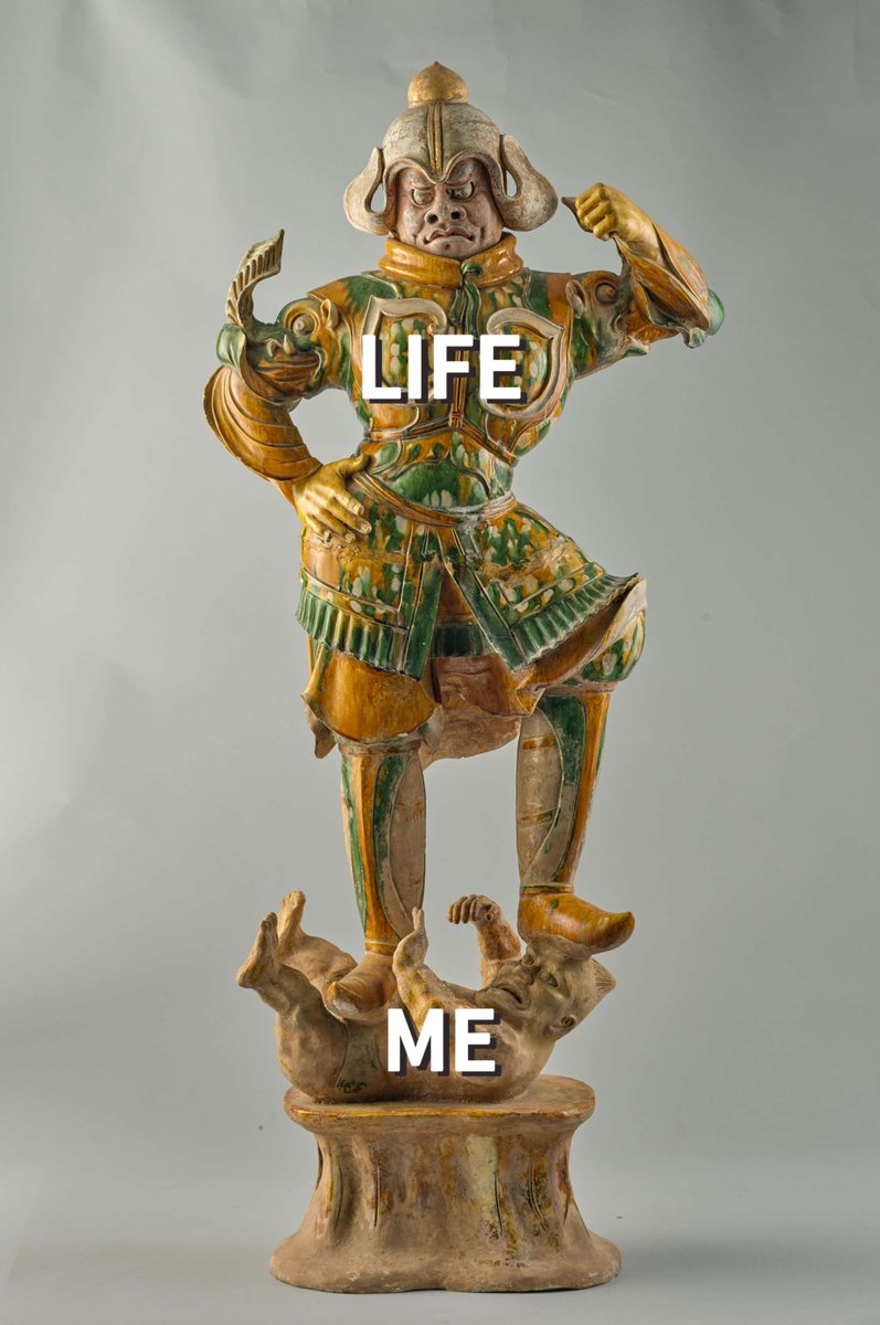 ShanghaiMuseum's tweet photo. A Tang dynasty glazed pottery heavenly king stepping on a demon…and somehow, that’s also me dealing with the end of the weekend and another Monday looming.
Life just keeps stepping on my head and won’t let up!
#MusEmoji
彩色釉陶天王俑
#memes #theshanghaimuseum https://t.co/stlVPq8PqM