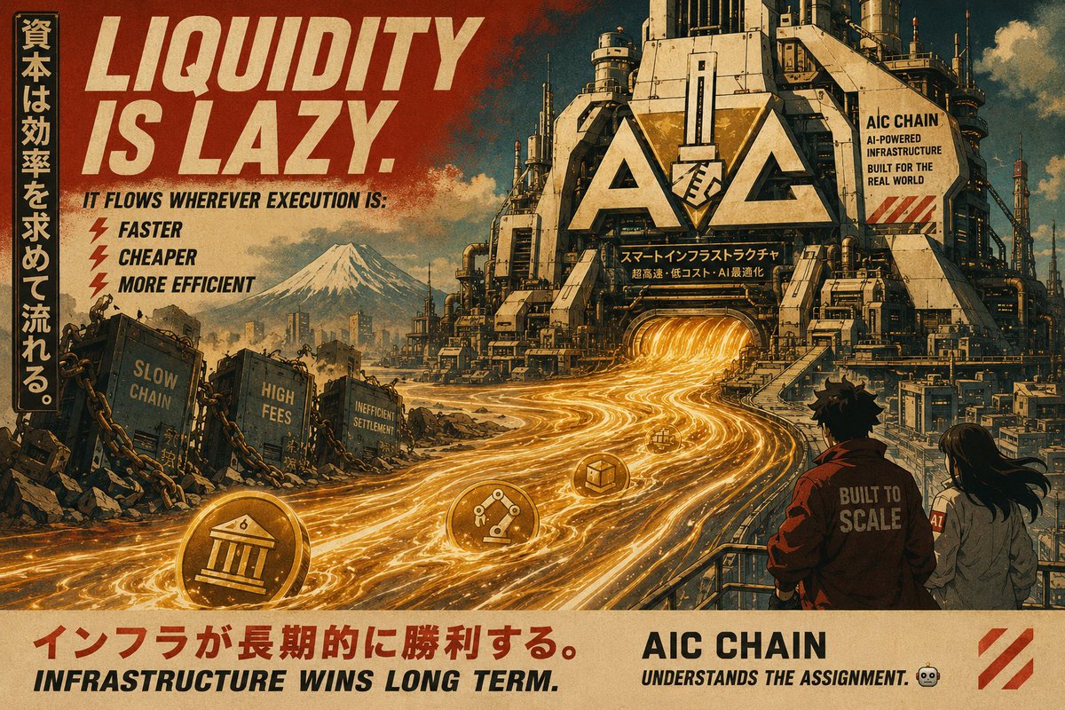 aic_chain's tweet photo. Liquidity is lazy. 💸  

It flows wherever execution is: 

⚡ Faster 
⚡ Cheaper 
⚡ More efficient  

That’s why infrastructure wins long term.  AIC Chain understands the assignment. 🤖 https://t.co/wv5CtnSZvN