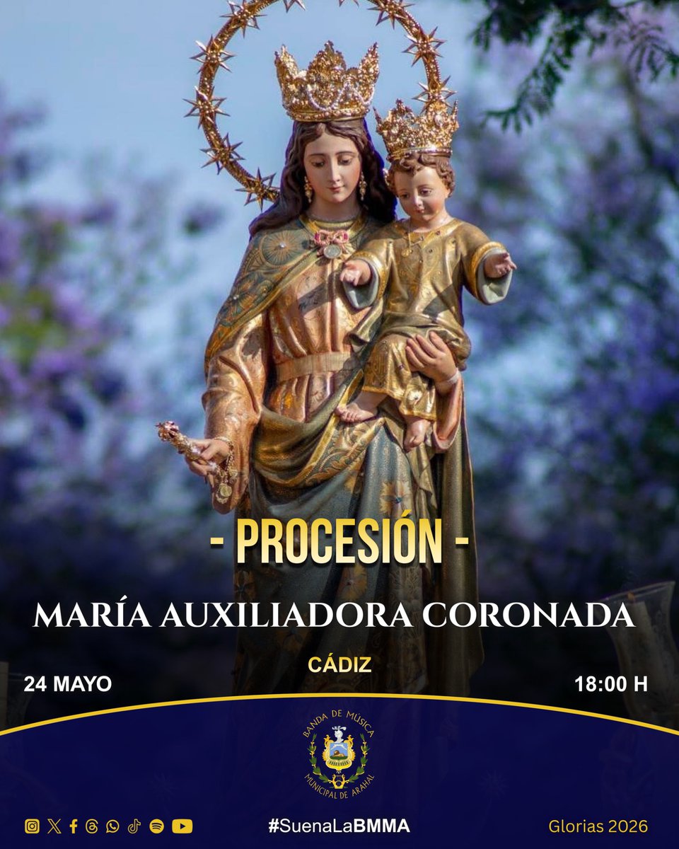 BMMArahal's tweet photo. 🔵 𝐇𝐎𝐘 𝐓𝐎𝐂𝐀𝐌𝐎𝐒 🔵

🩷 En la tarde de hoy pondremos nuestros sones en la Procesión Gloriosa de 𝐌𝐚𝐫í𝐚 𝐀𝐮𝐱𝐢𝐥𝐢𝐚𝐝𝐨𝐫𝐚 𝐂𝐨𝐫𝐨𝐧𝐚𝐝𝐚 por las calles de #Cádiz.

✝️ @admacadizsdb 

📲 #SuenaLaBMMA https://t.co/3Nfsdq5Myr