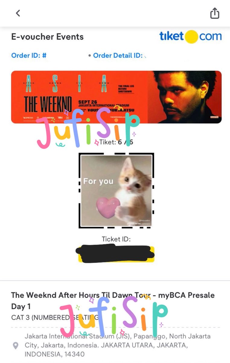 jufisip's tweet photo. WTS/ WANT TO SELL
⟢ Ticket The Weeknd After hours Til Dawn Tour in Jakarta 

CAT 3 / 2 TIX (DAY 1)

💰3.5/tix – can nego!

t. the weeknd wtb wts jakarta https://t.co/gczdTcbCGe