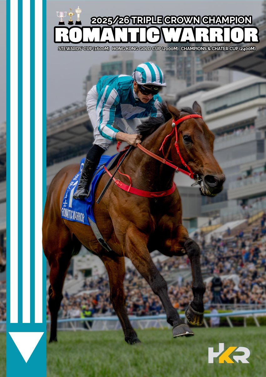 HKRacingUS's tweet photo. Take a bow, ROMANTIC WARRIOR! 

2025/26 Triple Crown champion. 🩵 #HKracing https://t.co/vGEbsvVsty