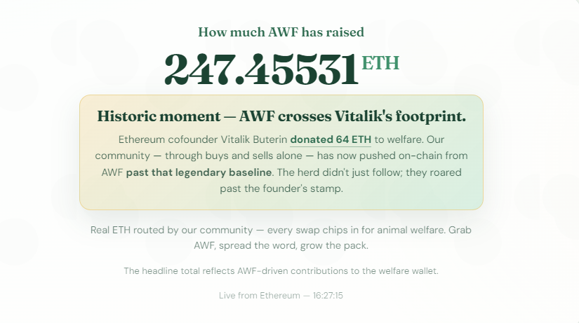 AWF_ETHCTO's tweet photo. When a donation happens, it is not merely a transfer of assets — it is a transfer of values.

In a world overwhelmed by noise, most people measure everything by price. Few stop to ask a deeper question:

Can capital, once created, be redirected toward something greater than itself?

It is precisely here that @VitalikButerin  changed the conversation.

He did not choose the traditional path of power or control. Instead, through action, he introduced a more fundamental idea:

If technology can redefine trust, then wealth itself should be redefined by purpose.

Inspired by this belief, a community began to form — organically, voluntarily, and without coercion.

Today, our community spans over 100 countries, bringing together more than 2,000 individuals of different cultures, beliefs, and backgrounds.
They are not united by profit, but by a shared conviction:

That crypto is not only capable of creating wealth — it is capable of expressing conscience.

So far, our community has collectively donated hundreds of ETH to the Effective Altruism Animal Welfare Fund, with contributions continuing to arrive every hour.

But behind these numbers lies something far more meaningful than transactions on a blockchain.

Each contribution represents a person choosing to answer a simple, yet profound question:“Can we leave the world slightly better than we found it?”

And yet, the true significance of this effort is not only measured by how much has been given —
but by whether these acts of goodwill are acknowledged, respected, and made visible.

A healthy system should not allow goodwill to disappear into silence.
A system built on trust should not allow that trust to flow in only one direction.

our community remains respectful, patient, and constructive.
But there is also a clear and reasonable expectation:
We hope to understand how these funds are being used.
We hope to see the real-world impact they are creating.
And above all, we hope that this collective act of goodwill is not overlooked.

Because when goodwill is ignored, people do not immediately stop giving —
but they begin to question whether their belief still has a place.
And once trust begins to erode, no technology can fully restore it.

What Vitalik set in motion was never just a donation.
It was a vision — that through shared belief and coordinated action, humanity can improve its own condition.
Today, that vision is being tested, validated, and carried forward by our community.

So this is not merely a statement.
It is a reminder:

On the blockchain, no transaction is ever truly lost.
And in the human world, no act of goodwill should ever be forgotten.

our community has collectively donated 247.45 ETH($524,339) to @EffectvAltruism so far.

@Lewis_Bollard
@CentreforEA
@coeff_giving
@EA_Aus
@80000Hours
@MarioNawfal