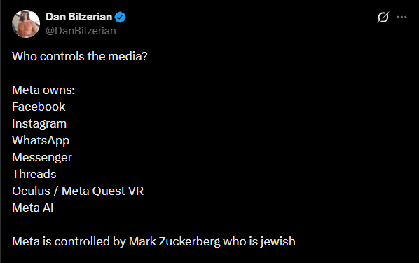 TheMossadIL's tweet photo. People always ask me why I follow Dan Bilzerian.

Look, when I open regular news or Jewish outlets, it’s the same old story: Jews are victims, Jews are under attack, rising antisemitism, everyone hates us, please donate.

But when I open Dan’s page? Jews run Hollywood. Jews built Google, Meta, Oracle, Warner, Disney. Jews dominate tech, finance, entertainment. We’re geniuses. We’re unstoppable! 

Suddenly I feel like a badass instead of a victim.

Best Jewish motivation account on the internet.