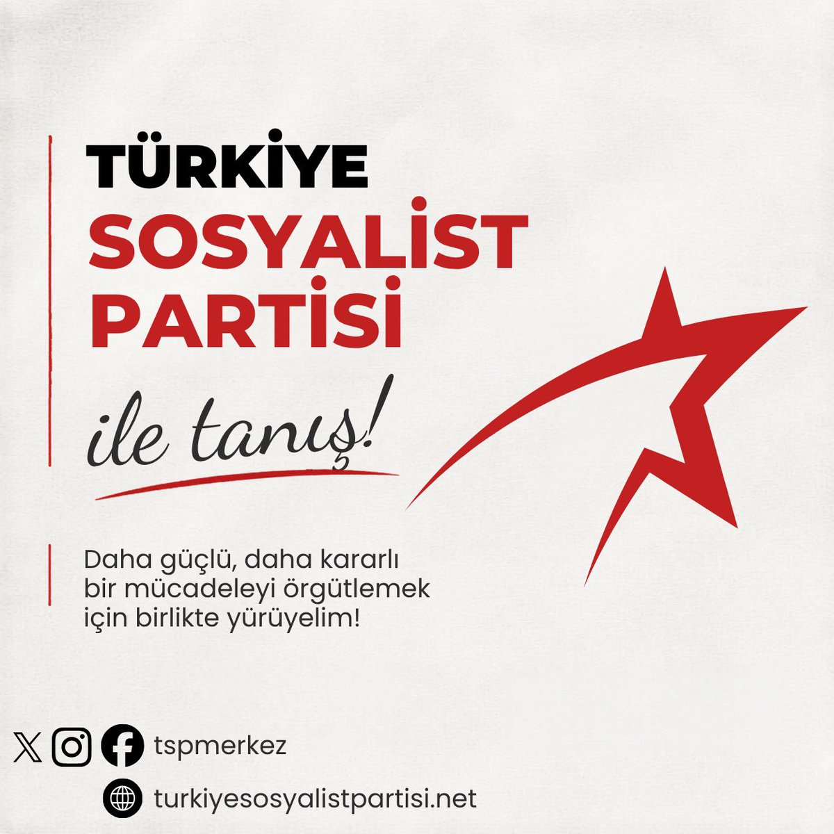 TSPmerkez's tweet photo. Türkiye Sosyalist Partisi ile tanışın.

Faşizme, gericiliğe, adaletsizliğe ve yoksulluk düzenine karşı birlikte mücadele edelim.

Sen de mücadelede yerini alabilir, bulunduğun yerde Türkiye Sosyalist Partisi’nin çalışmalarına katılabilirsin.

Gönüllü ol:
https://t.co/EkUczm4DqG

Üye ol:
https://t.co/R10k2Z5dko

Türkiye Sosyalist Partisi