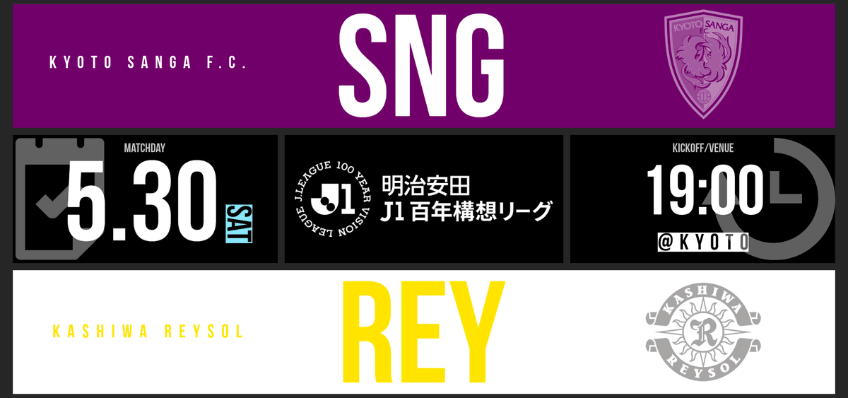 REYSOL_Official's tweet photo. 🟡明治安田百年構想リーグ
プレーオフステージ対戦相手は「京都サンガF.C.」に決定しました。

［AWAY］5/30(土)19:00＠サンガS
🎫https://t.co/fjzBPOuTBN
［HOME］6/6(土)18:00＠三協F柏
🎫https://t.co/GxGI2603BH

#柏レイソル #FeelTheENERGY