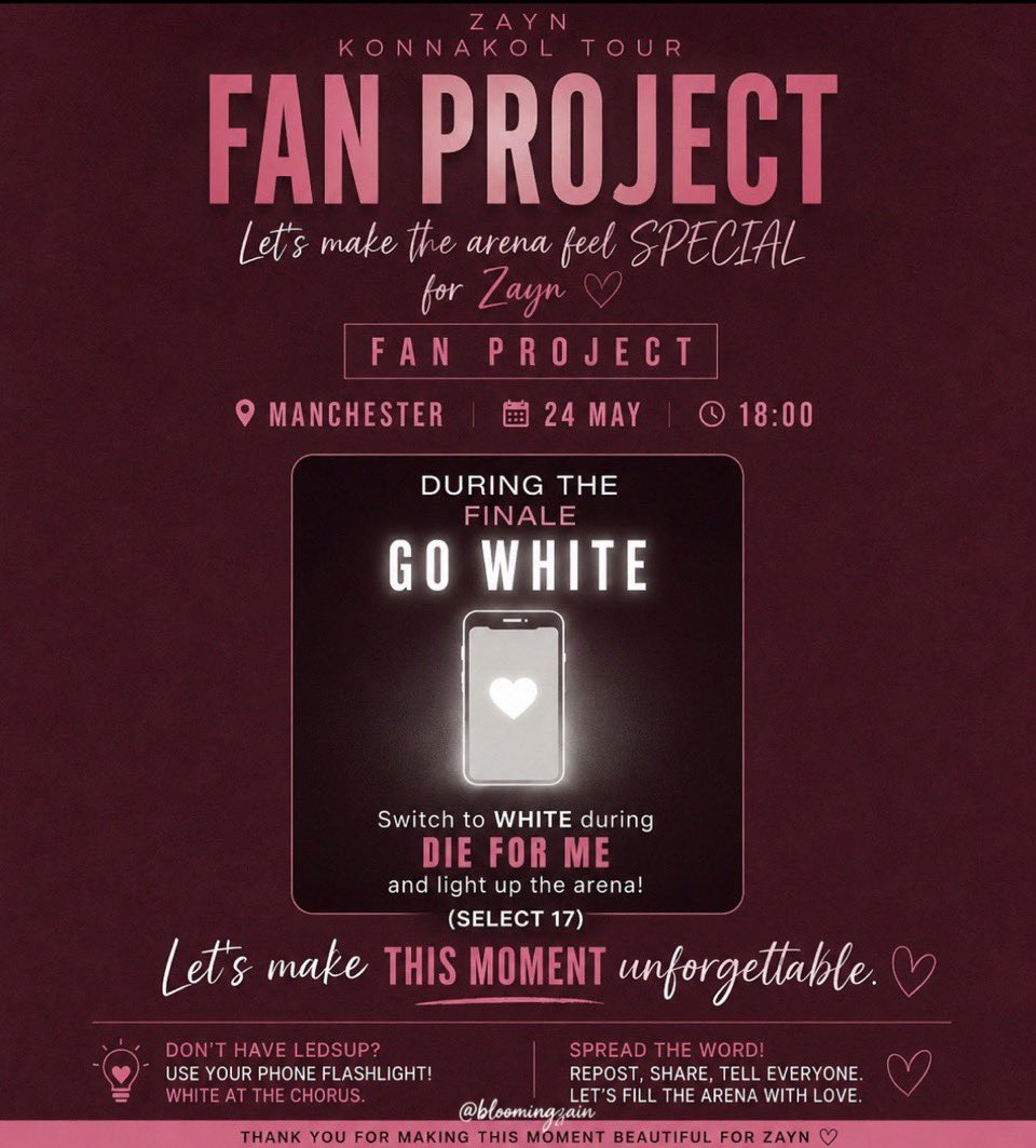 ZaynCraves's tweet photo. ‘Die For Me’ Fan Project for ZAYN’s show in Manchester organised by @bloomingzain from ZJMGLOBAL https://t.co/FyLhcZpES2
