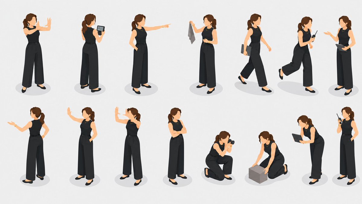 Isometric Businesswoman Pose Sheet