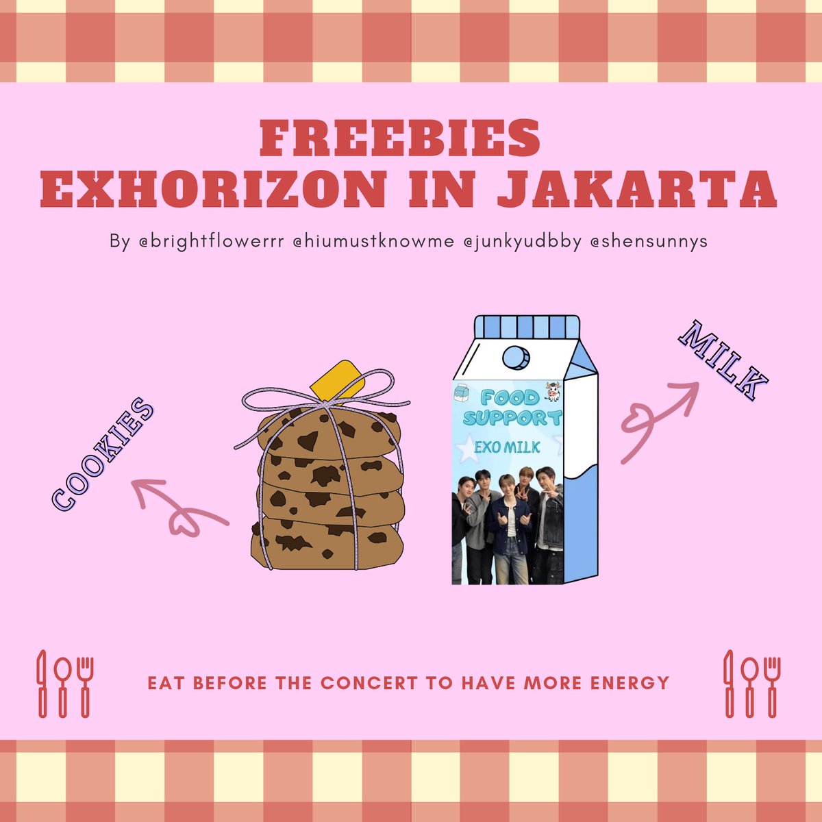 brightflowerrr's tweet photo. EXO Planet #6 EXhorizon Jakarta
Freebies by @hiumustknowme
@brightflowerrr @junkyudbby
@shensunnys

FOOD SUPPORT FOR EXO-L

📍 Indonesia Arena
📅 6 Juni 2026
🕑 TBA 

For claim details, please read the poster >ᴗ<

#EXhOrizon_JKT #EXOPlanet6 #EXhOrizonInJakarta #EXO https://t.co/XDzifjTYCk