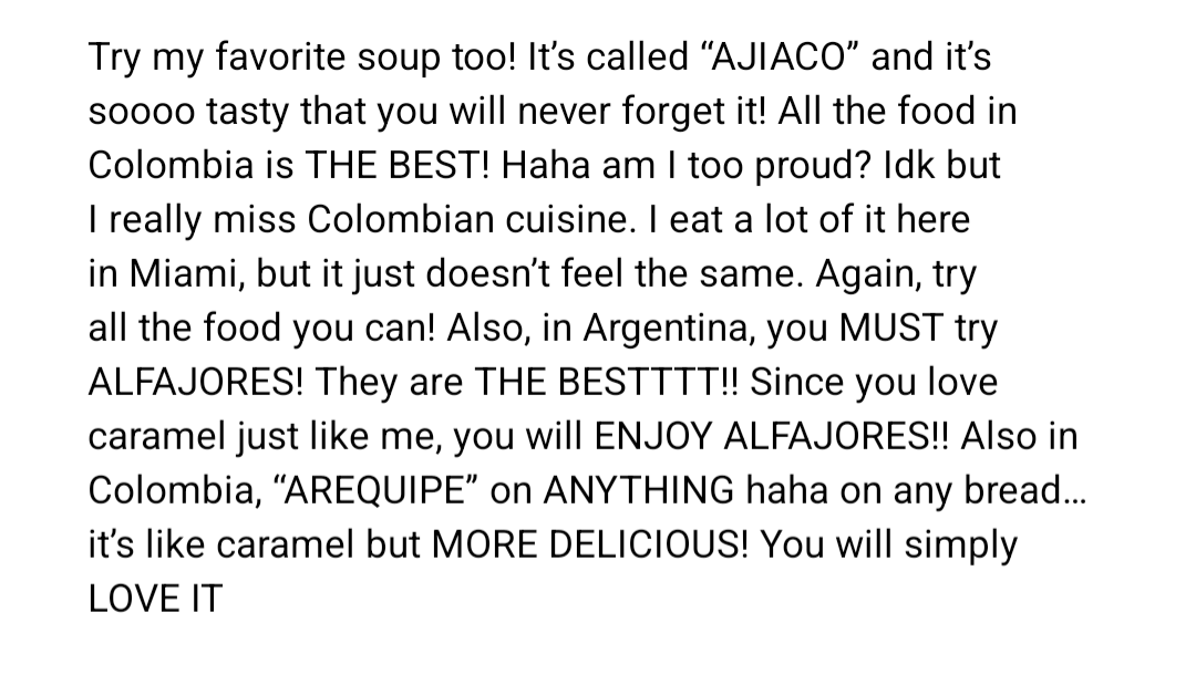 realskzoo's tweet photo. CHN en 🫧
[260524]

🧭: Prueba mi sopa favorita también! Se llama 'AJIACO' y es taaaan sabrosa que nunca la olvidarás! Toda la comida en Colombia es LA MEJOR! Haha, estoy siendo muy orgulloso/a? No sé, pero realmente extraño la cocina colombiana. Como mucho de ella aquí en Miami, pero simplemente no se siente igual. De nuevo, prueba toda la comida que puedas! Además, en Argentina, TIENES que probar los ALFAJORES! Son LOS MEJOREEEES! Ya que amas el caramelo igual que yo, DISFRUTARÁS LOS ALFAJORES!! También en Colombia, 'AREQUIPE' en CUALQUIER COSA haha en cualquier pan... es como el caramelo pero MÁS DELICIOSO! Simplemente LO AMARÁS
🐺: Anotado
🐺: Hay un sistema de respuestas?!?!
🐺: El Q&A empieza ahora
