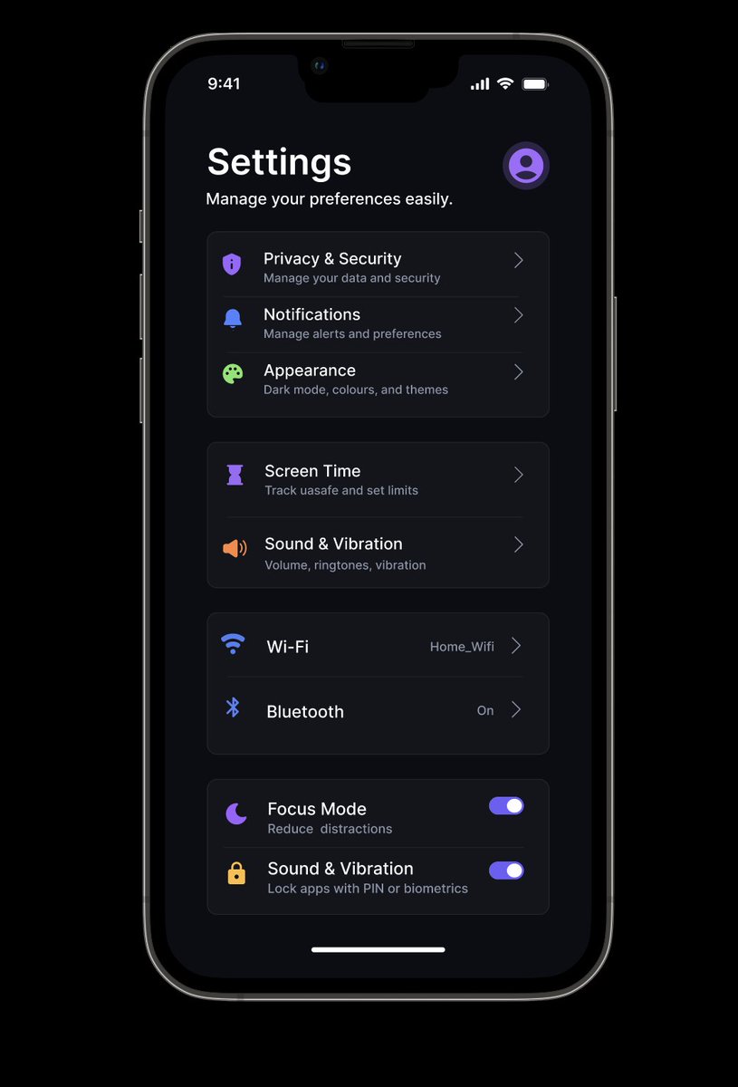 d_Sreyashree's tweet photo. Let's go to the settings!! Designed a dark mode phone settings to keep it all safe..😉

#DailyUI #Figma #UIDesign #UIUX #DesignTwitter #ProductDesign #AppDesign #FigmaCommunity #CreativeUI #DesignInspiration #InterfaceDesign #MinimalDesign #UXDesign  #iphone14plus #Apple #Android https://t.co/xUIWsLpV14