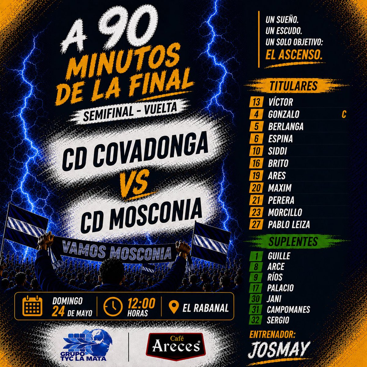 CDMosconia's tweet photo. 🫡 ¡Estos son los nuestros para el partido de hoy contra el CD Covadonga!

#TerceraRFEF https://t.co/LQUBk76boE