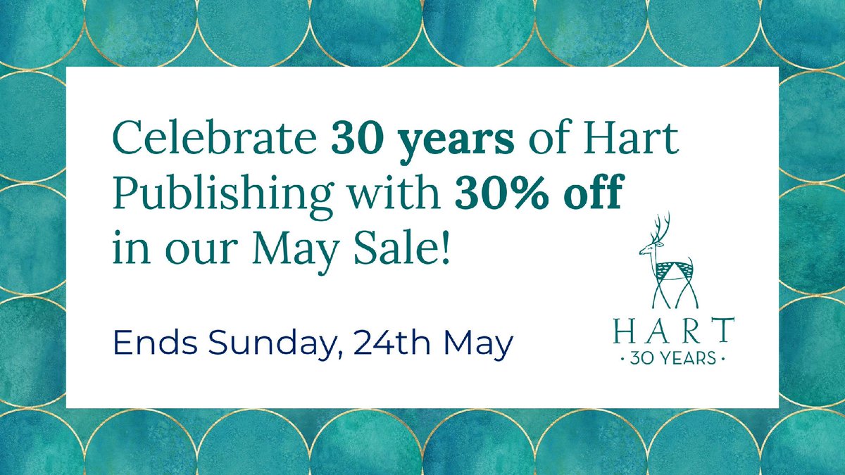 hartpublishing's tweet photo. Our sale ends today - don't miss out! Get 30% off books as we celebrate 30 years of Hart 🦌📚

Shop the sale ➡️ https://t.co/0OFFZqADgB

#LegalPublishing #MaySale #AcademicBooks https://t.co/2l8wace5s8