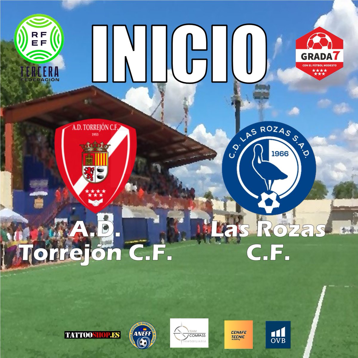 GradaSiete7's tweet photo. 🟢 @AdTorrejoncf 🆚️ @LasRozas_CF 

⏱️ 1' |0-0| Arrrrrranca el partido en Las Veredillas. En juego la vuelta de la primera ronda del Playoff. El Torrejón busca la remontada, Las Rozas hacer bueno el resultado de la ida.

#TerceraRFEF #PlayoffdeAscenso https://t.co/YVJHE7upXD