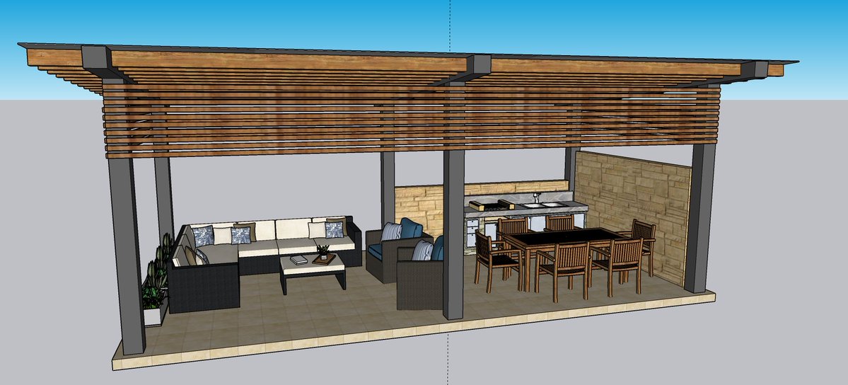 TatoPTY's tweet photo. Dos versiones de renders generados por IA desde un modelo realizado en sketchup. 

Propuesta de diseño para el gazebo para el área social de un PH en Obarrio (2024).
#arquitecturapanama https://t.co/Q4ZXeZG2ns