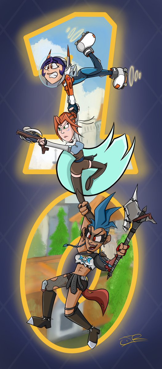 AutoCat64's tweet photo. It's really been 10 Years since Overwatch, huh? Well I guess I should draw something to celebrate, with my favourite characters Tank, DPS, and Support on my favourite map!

Happy 10 years to @PlayOverwatch! Enjoy! :D https://t.co/ZwydKWkjmX