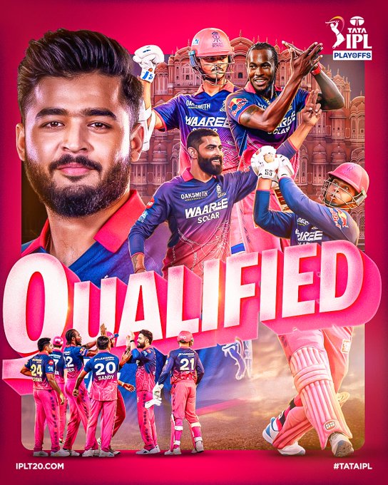 ConnectSports07's tweet photo. RR heads into the Playoffs💗

#TATAIPL  #KhelBindaas  #MIvRR #HallaBol https://t.co/5CkulcF9sf