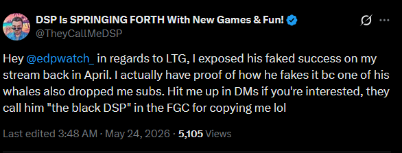 KalsContent's tweet photo. Smh this guy takes every opportunity to grift off of someone more famous on the internet. @edpwatch_ Don't fall for this fuckery lol. DSP just finds big content creators to get his name mentioned for $$$ and relevance. DSP did this to Asmongold just a few months ago lol https://t.co/e4cxeSEM8J