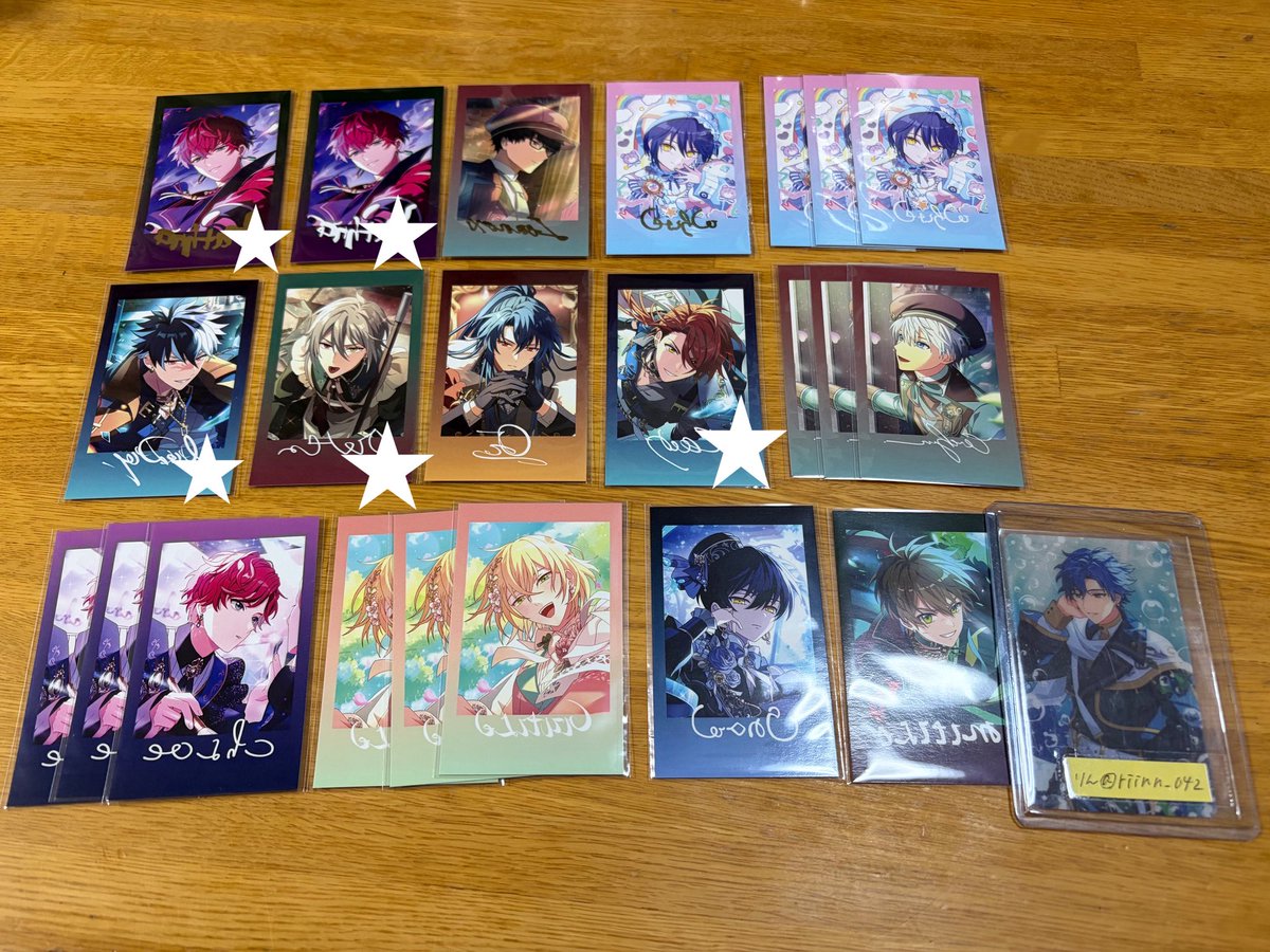riinn_042's tweet photo. 【交換】まほやく　魔法使いの約束　6.5anniversary アニメイトフェア　ソナチネ　フォトカ　

【譲】画像参照
R→☆ミスラ、レノックス、ホワイト各1

【求】R→☆ネロ、ラスティカ(A>B)フィガロ
N→☆フィガロ、ムル、☆ネロ、ファウスト、ラスティカ

身内分含み
R⇄R、☆⇄☆のみ
郵送(2〜) https://t.co/GVwm4oG8IO