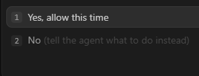 Antigravity approval dialog showing repeated one-time confirmation instead of a durable auto mode