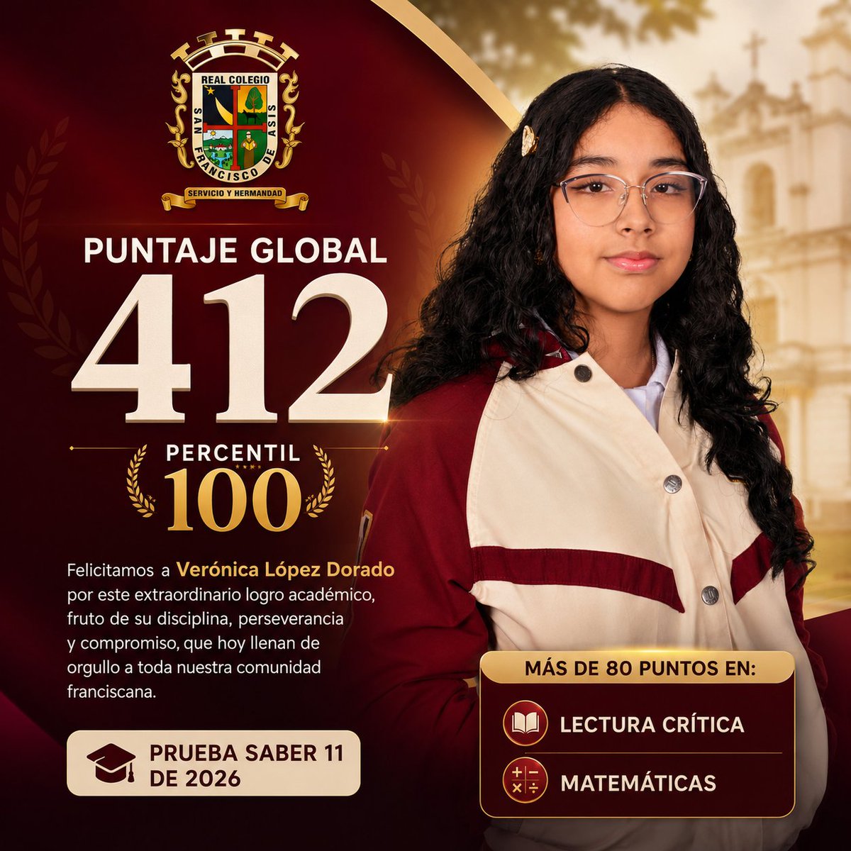 RealCSFA's tweet photo. 🎓❤️ Con inmensa alegría y orgullo, felicitamos a nuestra estudiante Verónica López Dorado por alcanzar un extraordinario desempeño en las Pruebas Saber 11 🌟

#ExcelenciaAcadémica #PruebaSaber11 #RCSFA https://t.co/NE4L52ubb4