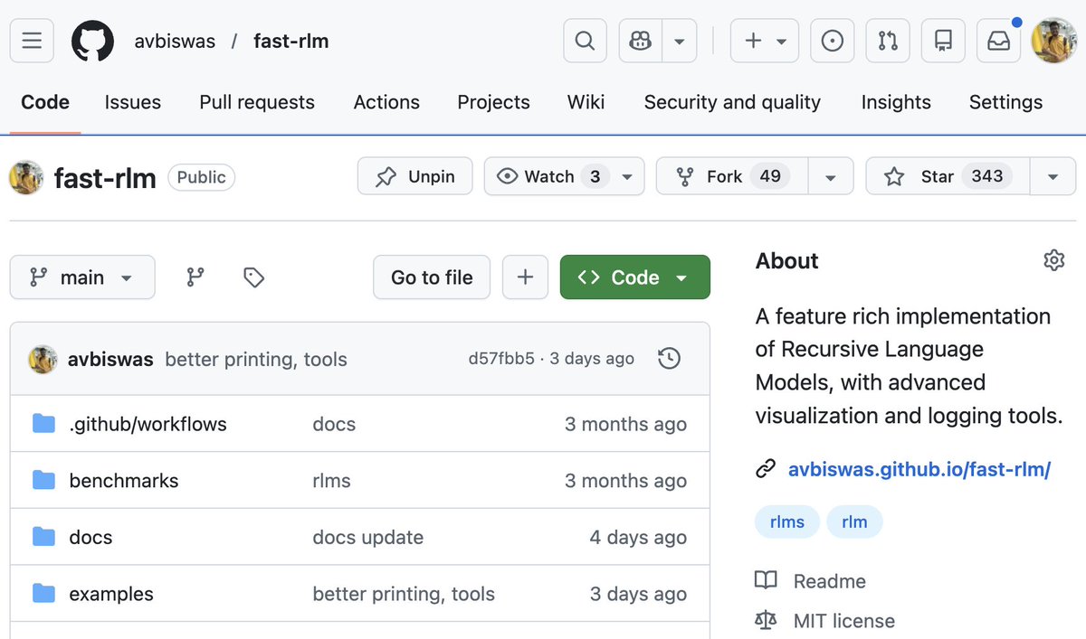 neural_avb's tweet photo. I think I will add MCP support next.

That will open up a new universe of agentic projects to plug this RLM into.

There are some engg challenges with the current sandbox implementation that is likely to cause me a headache though.

Also, repo about to reach 350 stars! https://t.co/u0y2EgocY8