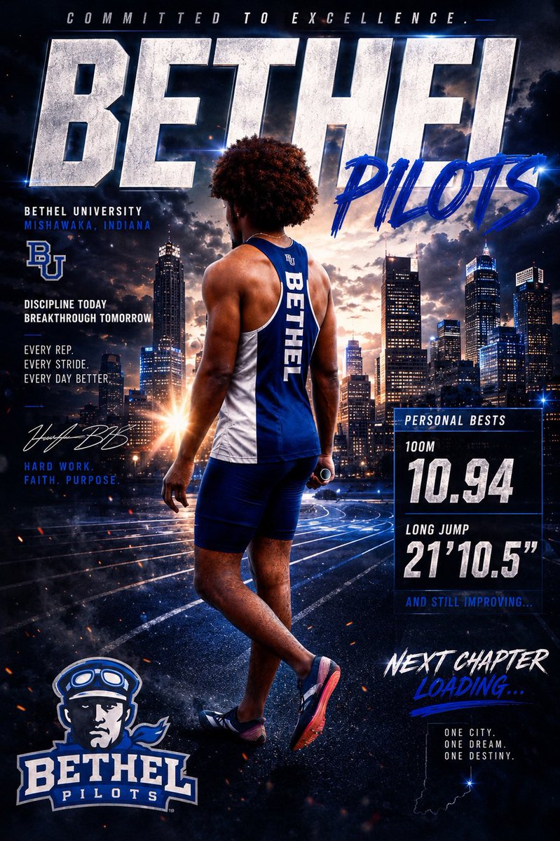 Jszn01's tweet photo. I’m beyond blessed and excited to announce my commitment to Bethel University to continue my academic and athletic career in track &amp; field. I want to thank God, my family, coaches, teammates, and everyone who has supported me throughout this journey. Go Pilots! 🚀💙#Commited https://t.co/eQOBNSiY8u