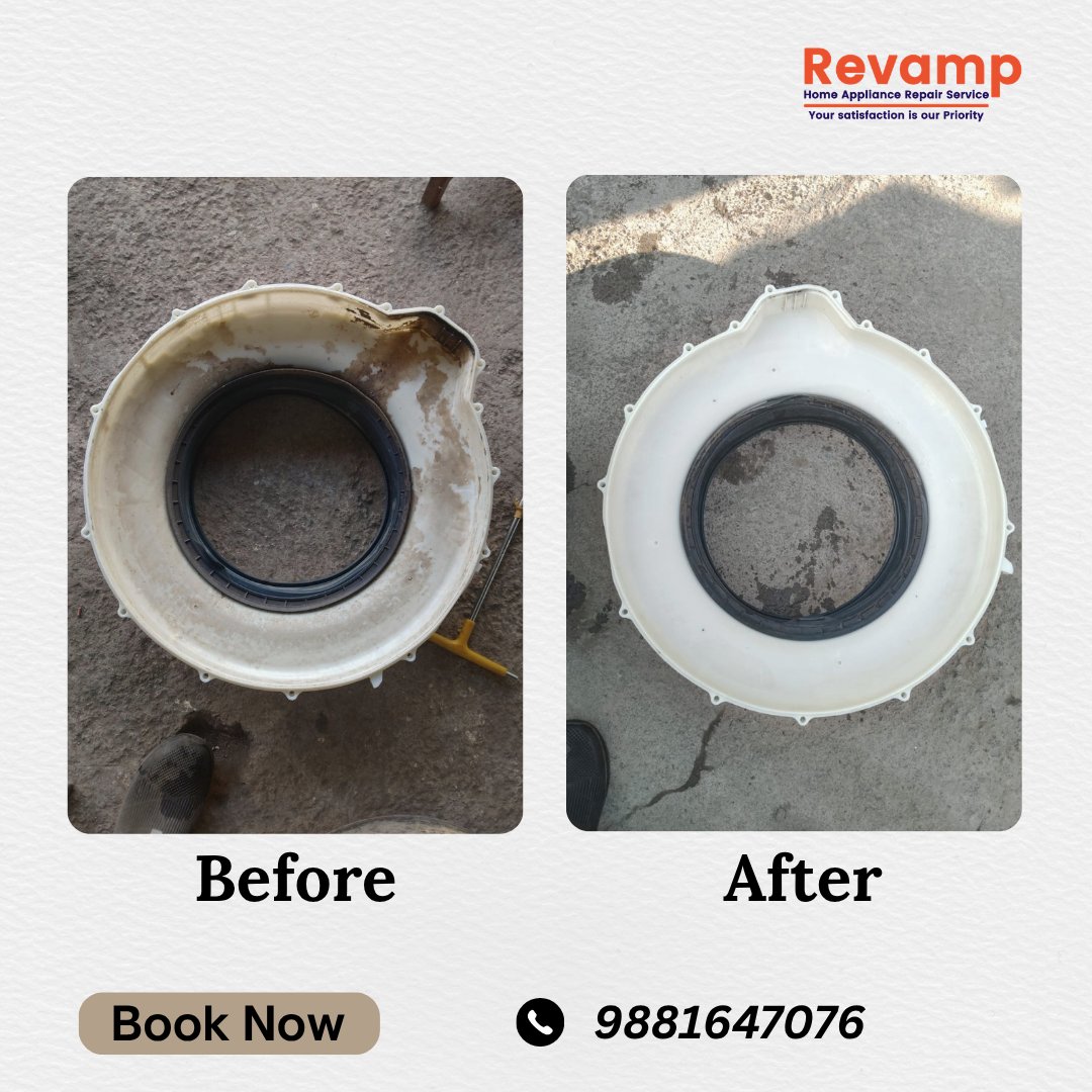 ServiceRevamp's tweet photo. From Deep Dirt to Fresh &amp; Clean! 
See the amazing transformation of this Washing Machine Before &amp; After Cleaning Service 
Remove bad smell, dirt buildup.
#WashingMachineCleaning #BeforeAndAfter #DeepCleaningService #WashingMachineService #CleanMachine #HomeApplianceService https://t.co/zUovp3VjnB