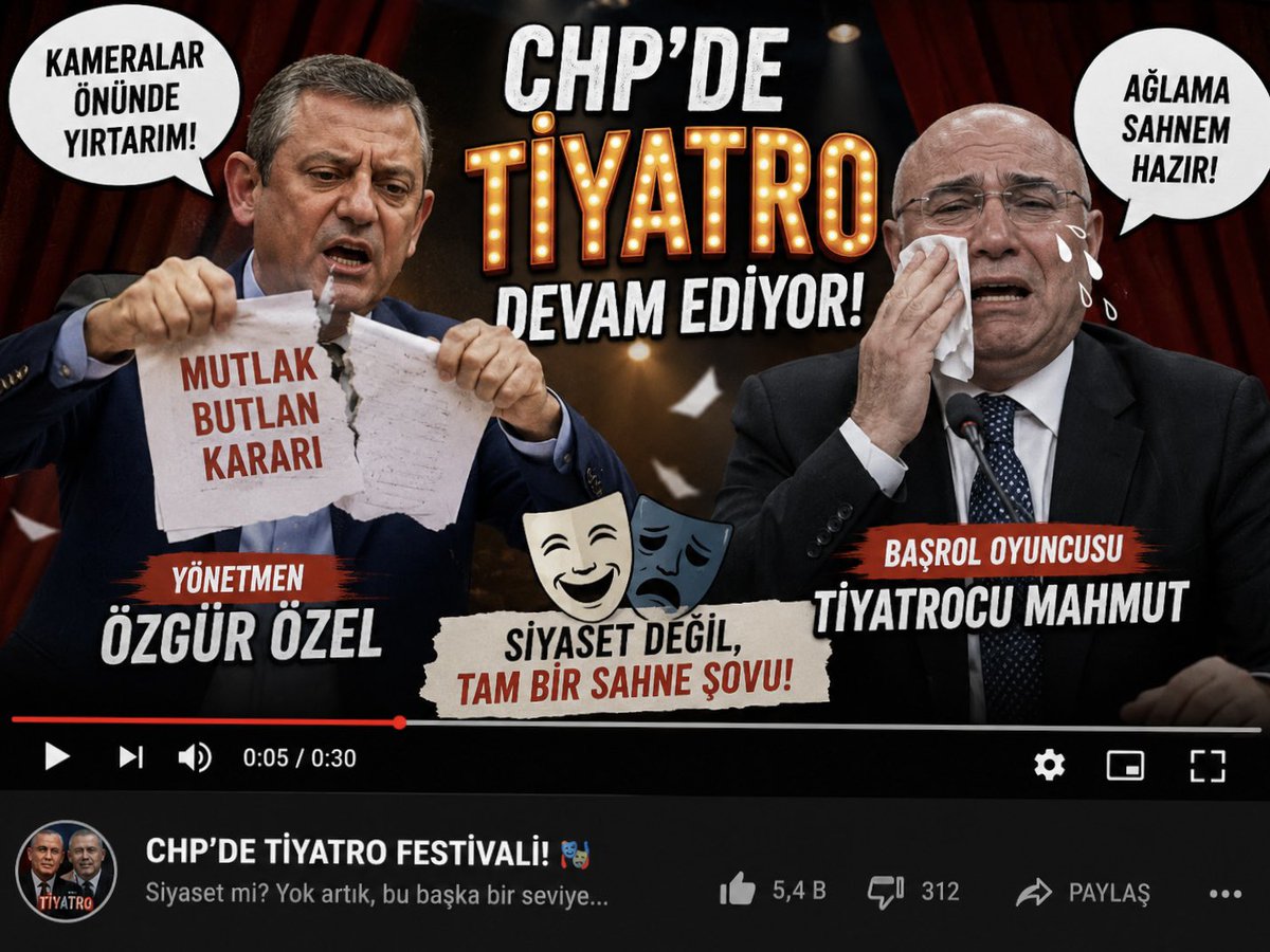 rizasumer's tweet photo. CHP’de bugün yine sahneler hareketli…
Özgür Özel kameralar önünde karar yırtıyor,
Tiyatrocu Mahmut da gözyaşı performansıyla eşlik ediyor.

Memleket gündemi diye baktık, sezon finali fragmanı çıktı… https://t.co/XHaDDMRzm7