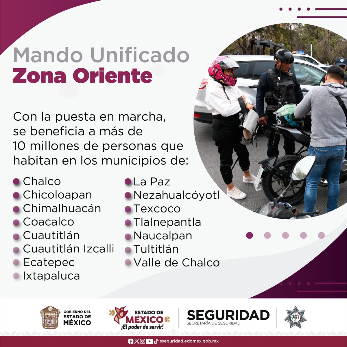 SS_Edomex's tweet photo. 🚔 Estos son los municipios que contempla el #MandoUnificadoOriente, iniciativa que emprende la #PolicíaEstatal, en coordinación con los tres órdenes de gobierno. 👇 https://t.co/N2z3sNyhB8