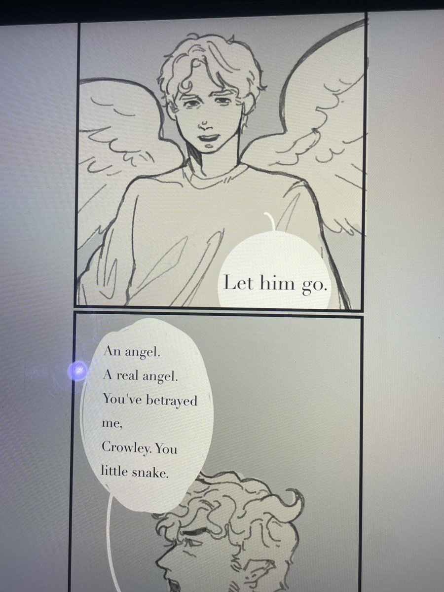 stimnkybread's tweet photo. missing GO so bad I made a comic on that one scene from the 1992 script https://t.co/8J9A8Mheb1