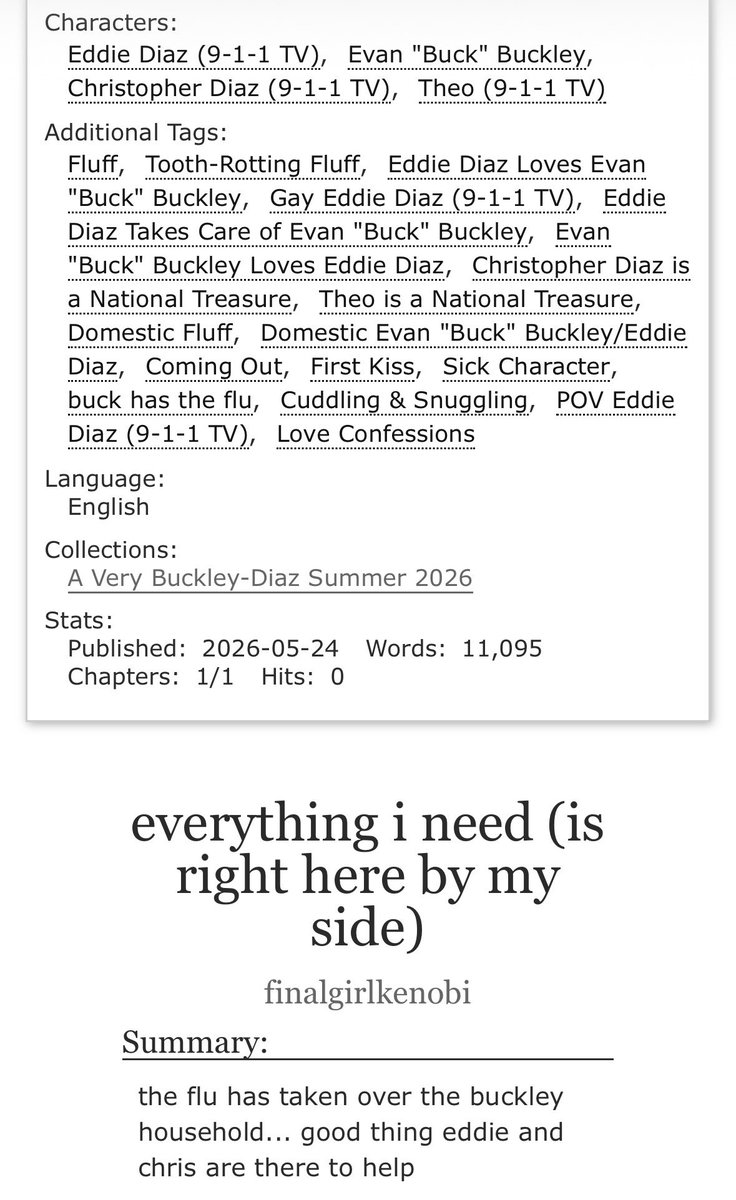 TheChosenPun's tweet photo. ♡ everything i need (is right here by my side) 
♡ written for #AVeryBuckleyDiazSummer 
♡ an overload of fluff 
♡ 11,095 words 
https://t.co/ZsVPIYO720 https://t.co/HEM2u9tBet