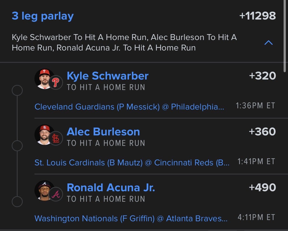 WizPicks__'s tweet photo. 🚨 MLB HR Parlay Alert 🚨
Tonight’s dinger squad:
⚾ Kyle Schwarber
⚾ Alec Burleson
⚾ Ronald Acuña Jr.
3 absolute mashers. One mission: SEND IT. 💣💣💣
If this ticket cashes, we’re eating steak tonight 🥩🔥
#MLB #HomeRunParlay #Baseball #Schwarber #Acuña #Burleson #TheProfitWizards