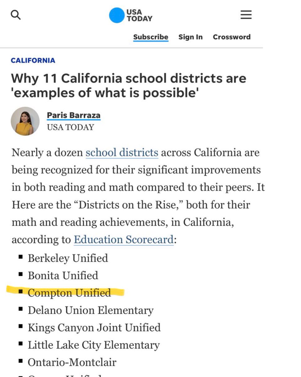 ComptonUnified's tweet photo. 📰 CUSD in the News: USA Today Names CUSD One of Best in California 🎉

In a recent USA Today article, CUSD is recognized as one of the top districts in CA for driving student achievement &amp; growth. 📈🎓
 
Read: https://t.co/4QVvCjrurm
 
#ComptonUnified #BestinCalifornia https://t.co/nhhlxFEvfL