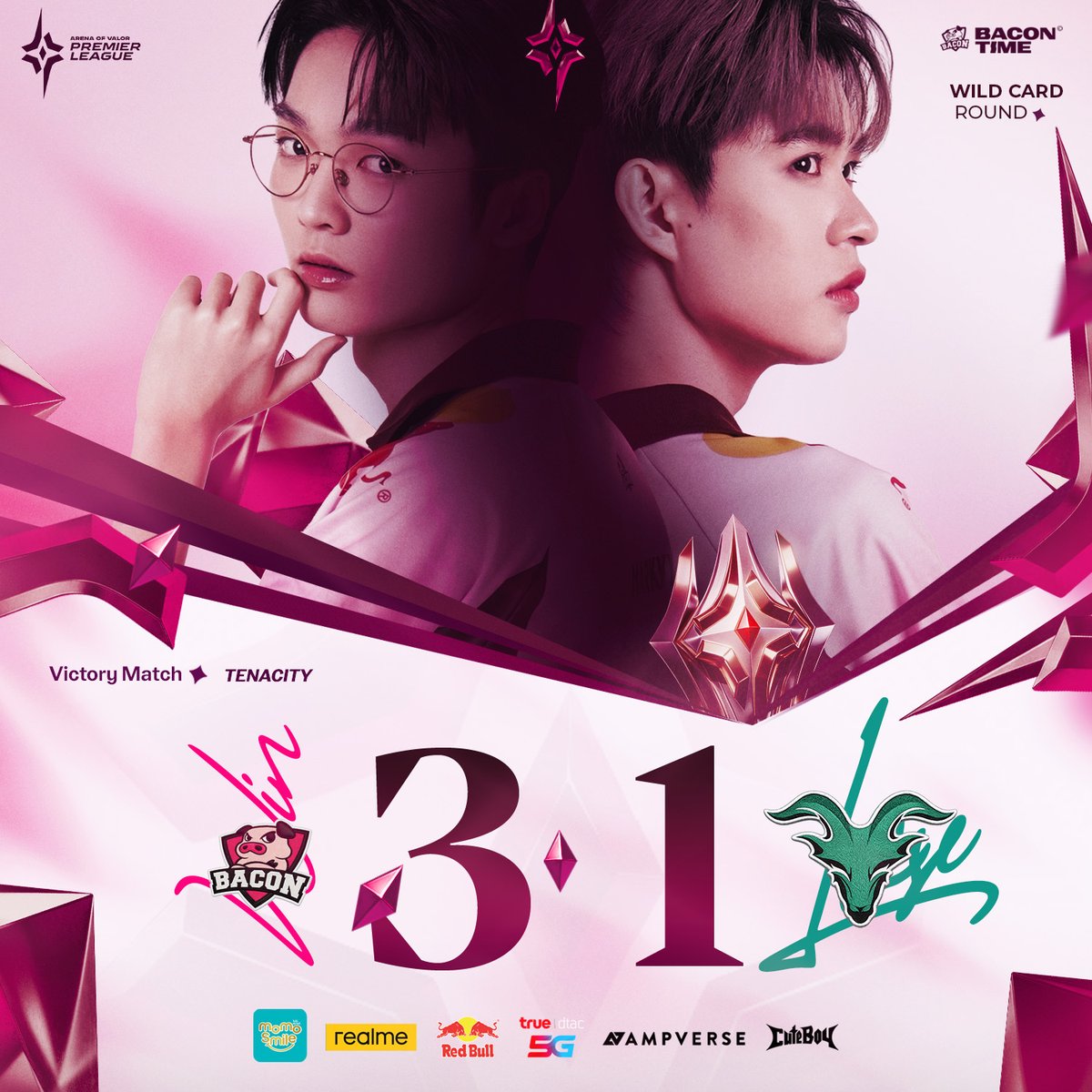 bacontimes's tweet photo. #APL2026 : ตั๋วใบนี้เป็นของเรา !!! เวียดนามจ๋า เบคมาแล้ววววว 🇻🇳🛫
.
ศึก Wildcard รอบชิงตั๋ว  🎫 พวกเรา 𝐵𝑎𝑐𝑜𝑛 𝑇𝑖𝑚𝑒 🐷 เอาชนะ 𝑇𝑒𝑛𝑎𝑐𝑖𝑡𝑦 🐐 ไปด้วยสกอร์ 3-1 ครับผม
.
มาครับ มาฉลองกับหนุ่มๆในการคว้าตั๋วกันนนนน
.
#ทีมBaconTime #Ampverse #BACdiwa https://t.co/VFLif6aJ25