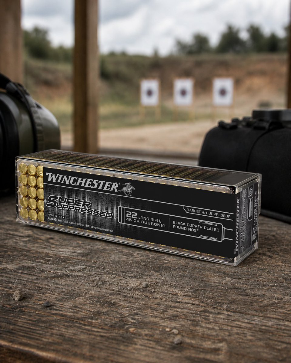 winchester's tweet photo. Quiet performance. Zero compromise.

Winchester Super Suppressed ammunition is engineered for shooters who demand low noise, clean shooting, and consistent accuracy. Featuring subsonic velocities and a black copper-plated bullet, it’s built to run reliably in suppressed and non-suppressed firearms alike.

Whether you're on the range or dialing in precision, this is how quiet gets done right.

#WinchesterAmmunition #TheAmericanLegend #SuperSuppressed
