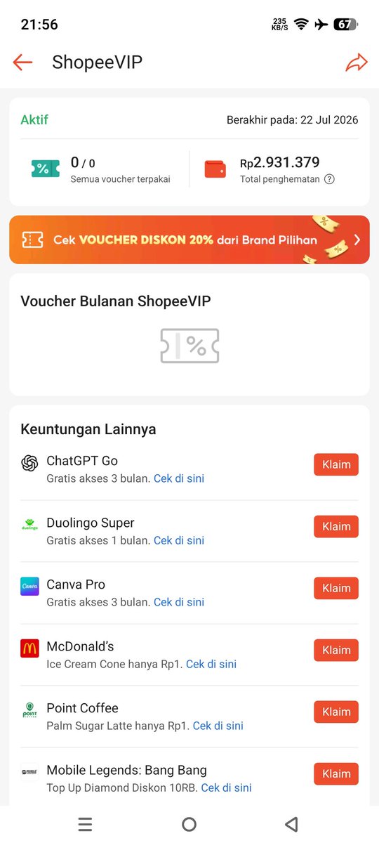saftiann's tweet photo. @ShopeeID ini kenapa begini ya min voucher Shopee VIP ilang? https://t.co/fLtDZUHeMo