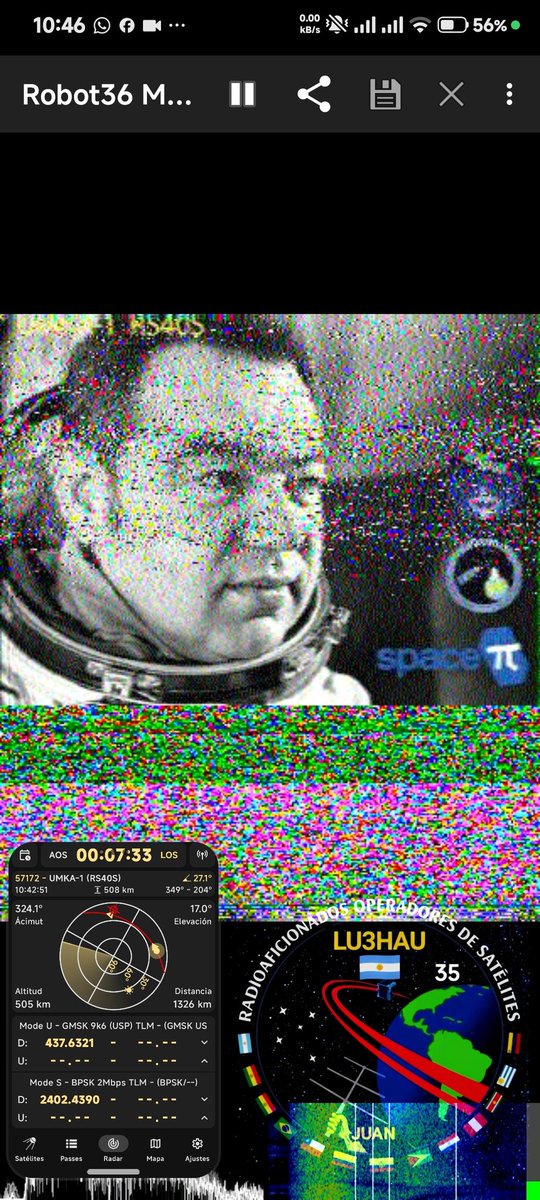 LU3HAU's tweet photo. Umka 1 over 🇦🇷
24/05/2026 13:46 UTC 
Elev max 27° to the west where I usually have noise and interference.
UV5R + MOXON

#SSTV #UMKA1 #RS40S #SpacePi #УмКА1 #Baofeng #Uv5r #Radioaficionados #Satelite #OnAir #Sputnix #R4UAB #Moxon https://t.co/elDg5RsSuJ