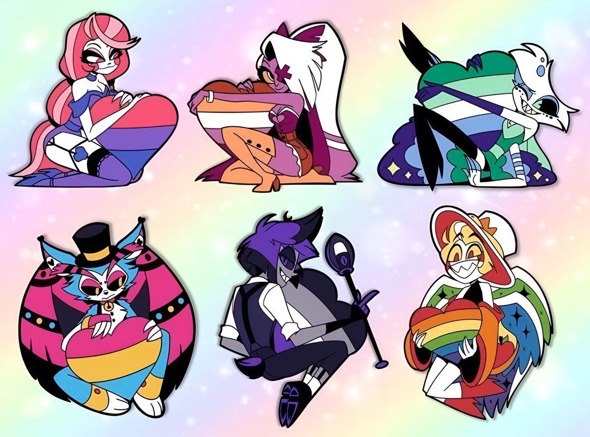 Universal4karts's tweet photo. Hazbin Hotel LGBTQ+ characters https://t.co/g71knXiCQr