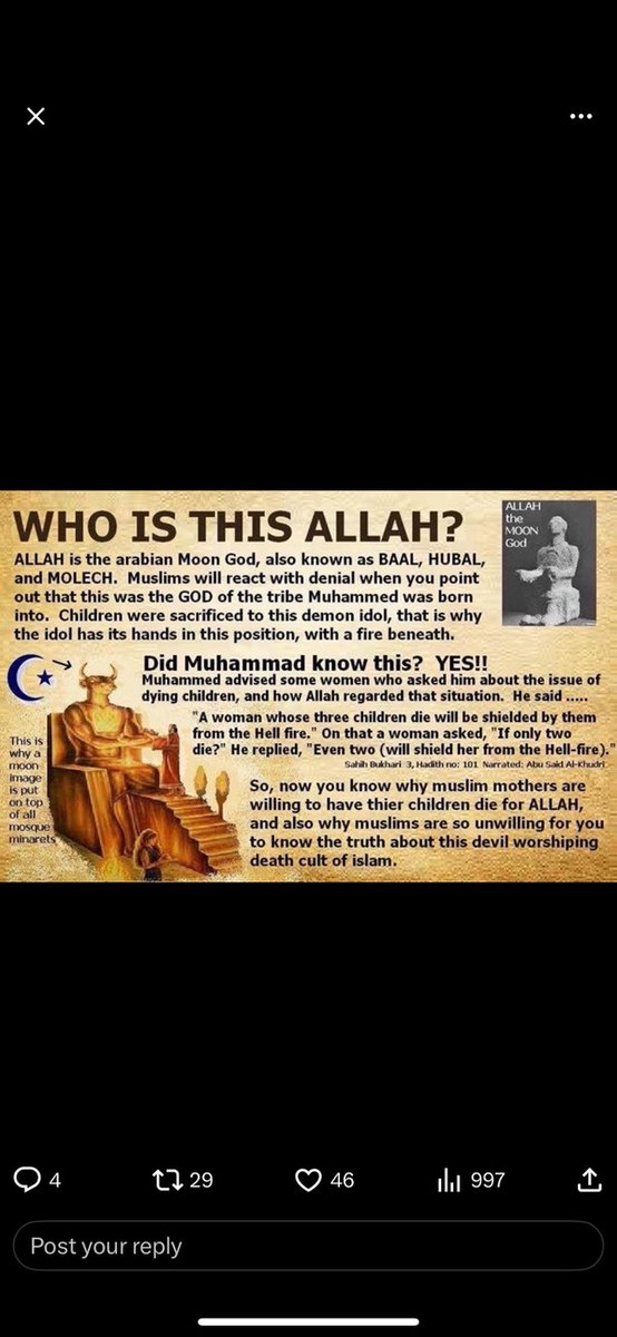 JohnMercer62573's tweet photo. There is literally NO SUCH THING AS ISLAMOPHOBIA!!!! a phobia is-A persistent, abnormal, and irrational fear of a specific thing or situation that compels one to avoid it.  This, in Islam's case, is a survival instinct.
ANY AND ALL FEAR OF ISLAM IS WELL FOUNDED!!!
They want to kill you if you do not follow their satanic death cult.