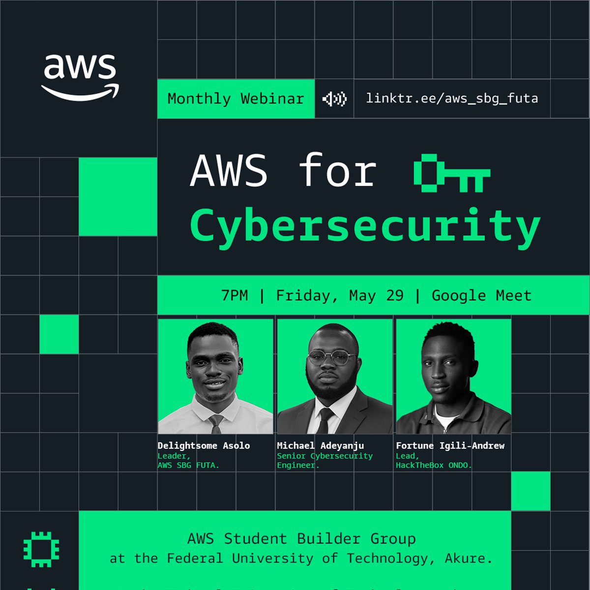 AWSFUTA's tweet photo. EXCITING News, Builders

AWS for Cybersecurity just got bigger! 

If you haven't signed up yet, this is for you.

Whether you are a software dev, pro pen tester, you don't want to miss this

Register Now
Here 👇 
https://t.co/RQlWEdl5Fr https://t.co/L6rCw8zNoj