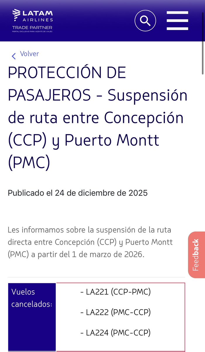 4imdaniel's tweet photo. @Andres_Opinante @biobio Para tu información la suspensión a la ruta se publicó el 24 de diciembre del 2025.
En ese momento los pasajeros fueron informados de los cambios.
Por lo cual, no tiene nada que ver con el Gobierno.
Así es como funciona el mundo de la Aviación Comercial.

https://t.co/hvMl0DEC81 https://t.co/4vsguRgkgj
