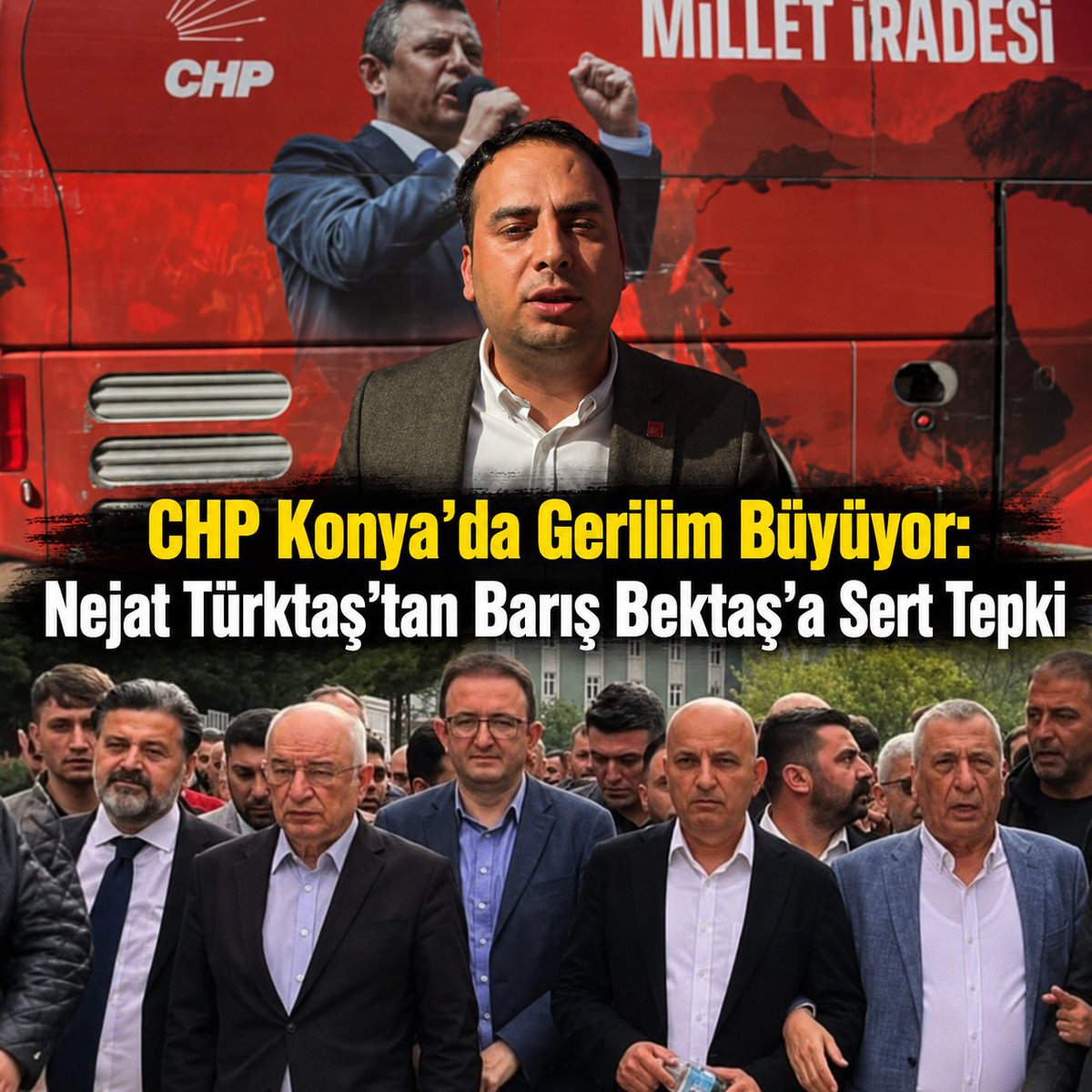 konyaprestijtr's tweet photo. CHP Konya İl Başkanı Nejat Türktaş, genel merkez önünde Kılıçdaroğlu’na destek veren CHP Konya Mv. Barış Bektaş'a sert tepki gösterdi. https://t.co/hsiTvRq11y