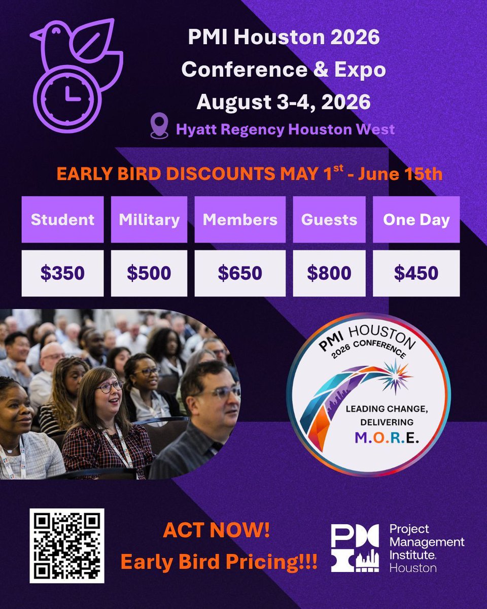 PMIHouston's tweet photo. Register NOW for the PMI Houston conference before the Early Bird Discount ends!

https://t.co/dCvnZgnEKl 

#PMIHouston
#2026PMIHconference
#2026ConferencePMIH https://t.co/6w7Qcm3Tjg