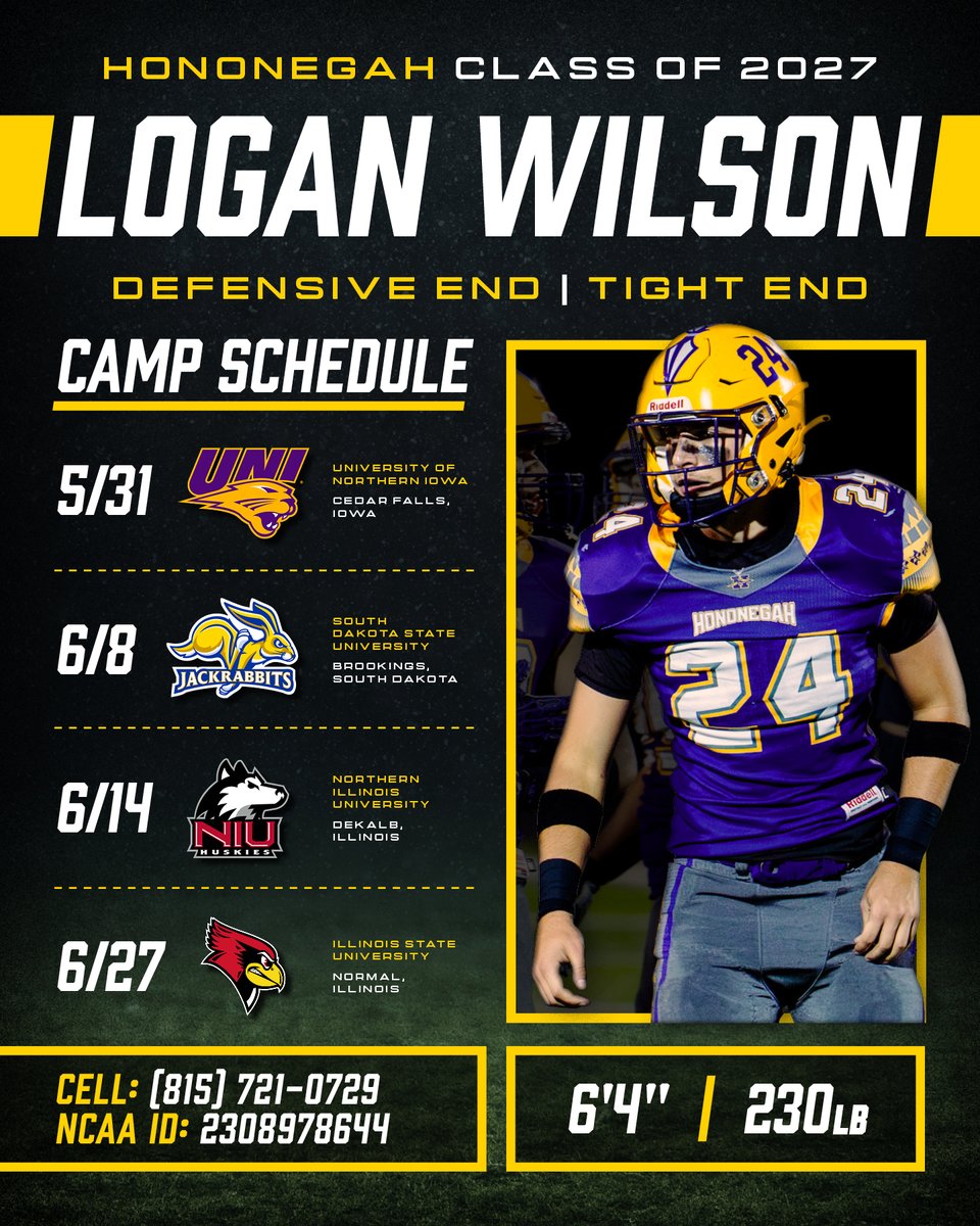 logan_wilson_27's tweet photo. June camp schedule is locked in. Time to get to work. #ClassOf2027 @Hono_Football @UNIFootball @UNIFBRecruiting @tstepsis @coachcjnuss @nicholas_w15 @CoachNThompson #EverLoyal #1UNI @GoJacksFb @SDSU_Recruiting @CoachDtjackson @Coach_D_Coop @CoachLoganMcc @Coach_Benedetto @Coach_Bergy #GoJacks @NIU_Football @Future_Huskies @robharley34 @CoryConnolly @West4theWin @CoachbjPatton #thehardway #USvsthem @RedbirdFB @RedbirdFBCamps @CoachRobSnyder @Coach_Calt @Coach_CJIrvin