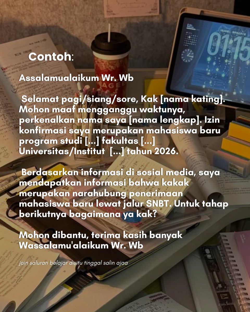 itsaelyrin's tweet photo. Contoh chat kating untuk konfirmasi kelulusan SNBT 2026✨

🎀 Saluran belajar:
https://t.co/9xug2OnCMv https://t.co/2cIDblwZxB