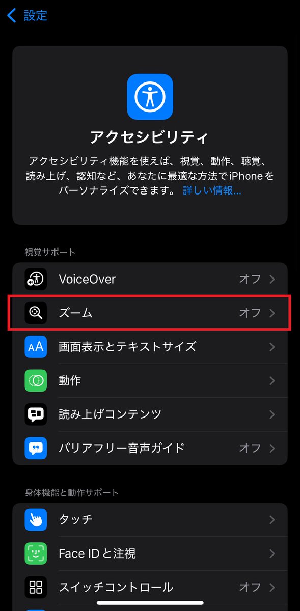 Ryinghat's tweet photo. @bitoukithi iPhoneの設定
→アクセシビリティ
→ズーム機能
→ズーム領域を「ウィンドウズーム」に変更
→ズーム機能ON
ウィンドウ白枠下部の部分で位置や拡大範囲を調整できます。 https://t.co/pvmnKLBq46
