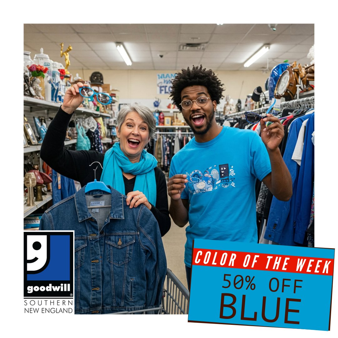 GoodwillSNE's tweet photo. HUGE savings alert! 🚨 Get 50% off all BLUE-tagged or stickered items at Goodwill of Southern New England this week!

*Goodwill of Southern New England stores only (excludes outlet).

#goodwill #goodwillsne #shop #shopping #thriftshop #thrifting #coloroftheweek #deals https://t.co/DztO4UN4Be