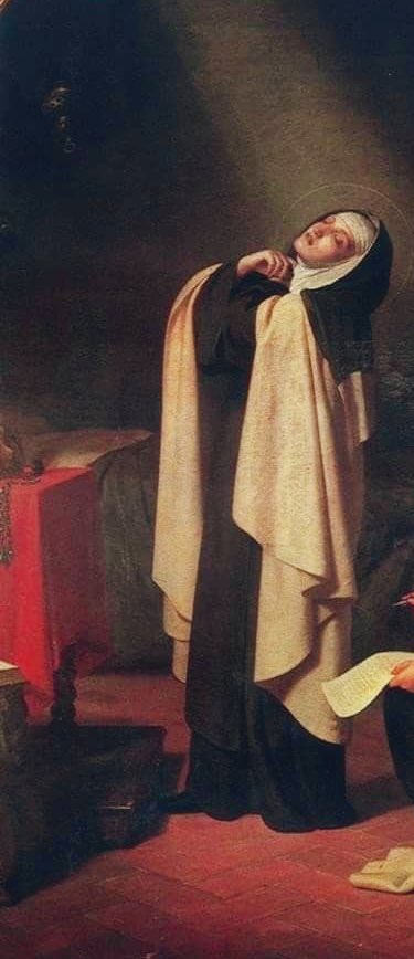 matcherassi's tweet photo. “This father began to lead me to greater perfection. 

He told me that to please God completely I must leave nothing undone; he did so also with great skill and gentleness because my soul still was not at all strong but very fragile, especially with regard to giving up some friendships I had. 

Although I was not offending God by them, I was very attached, and it seemed to me it would be ingratitude to abandon them. 

So I questioned why I should have to be ungrateful since I was not offending God. 

He told me to commend the matter to God for some days and to recite the hymn Veni Creator so that God might give me light about the better course of action. 

One day, having spent a long time in prayer and begging the Lord to help me please Him in all things, I began the hymn; while saying it, a rapture came upon me so suddenly that it almost carried me out of myself. 

It was something I could not doubt, because it was very obvious. 

It was the first time the Lord granted me this favor of rapture. 

I heard these words: "No longer do I want you to converse with men but with angels." 

…These words have been fulfilled, for I have never again been able to tie myself to any friendship or to find consolation in or bear particular love for any other persons than those I understand love Him and strive to serve Him; nor is it in my power to do so, nor does it matter whether they are friends or relatives. 

If I'm not aware that the persons seek to love and serve God or to speak about prayer, it is a painful cross for me to deal with them.

…From that day on I was very courageous in abandoning all for God…

May God be blessed forever because in an instant He gave me the freedom that I with all the efforts of many years could not attain by myself…”

(St. Teresa of Jesus. The Book of Her Life. Chapter 24.5-8)