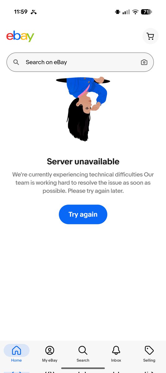 jongibbins's tweet photo. Hi @eBay_UK , I can't seem to use the eBay app but the website works. Any idea why? Thanks in advance. https://t.co/rpq9DWDjK9