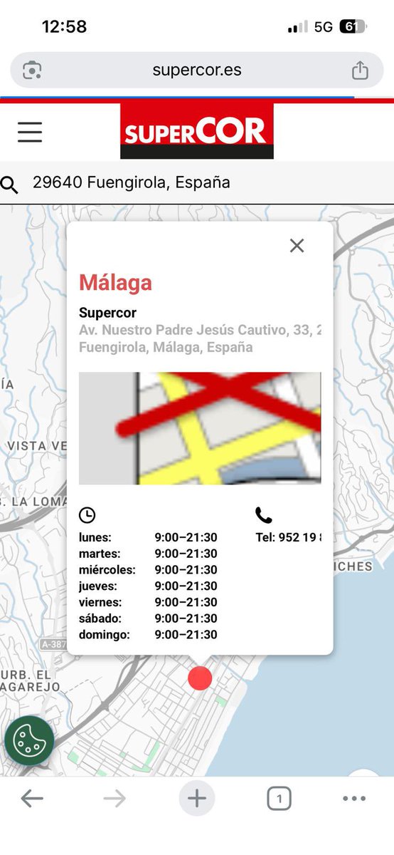 tosfrick's tweet photo. @elcorteingles por favor podeis explicar por qué en vuestro horario de la pagina web y en google maps actualizado recientemente este supercor está abierto y no es así? https://t.co/2LRsyQRft3